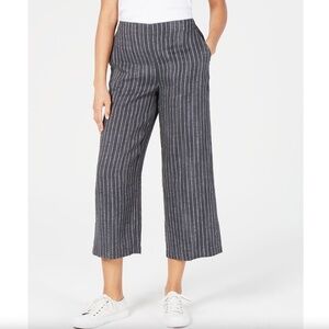 Eileen Fisher Linen Wide-Leg Cropped Stripe Pants